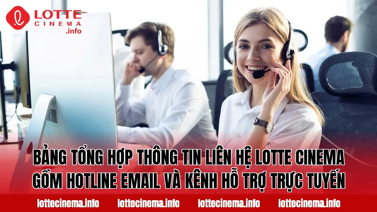 Bảng tổng hợp thông tin liên hệ Lotte Cinema gồm hotline email và kênh hỗ trợ trực tuyến